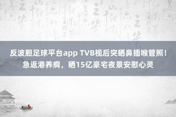 反波胆足球平台app TVB视后突晒鼻插喉管照！急返港养痾，晒15亿豪宅夜景安慰心灵